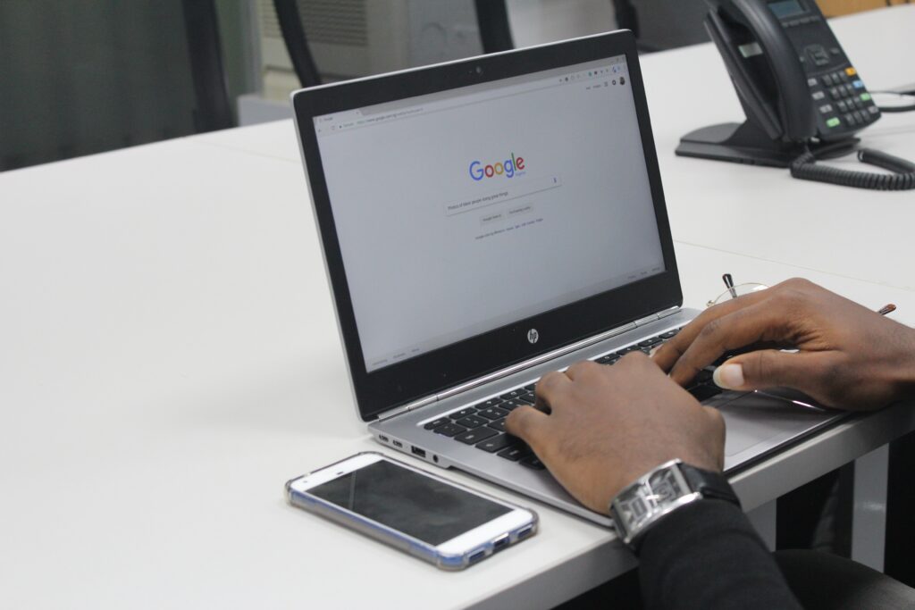 laptop on google home page