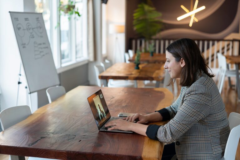 woman on video call on her laptop