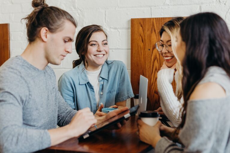 young marketing professionals discussing their jobs