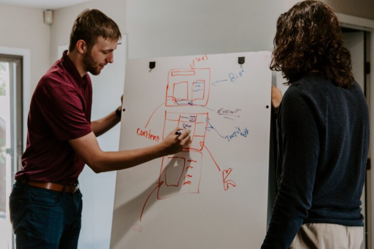 man creating a keyword plan on a whiteboard