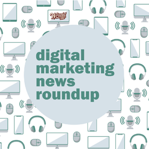 Digital marketing news roundup graphic with icons around a circle
