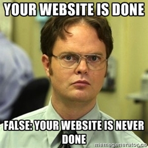Dwight False Meme: Your website is done. False: Your website is never done.